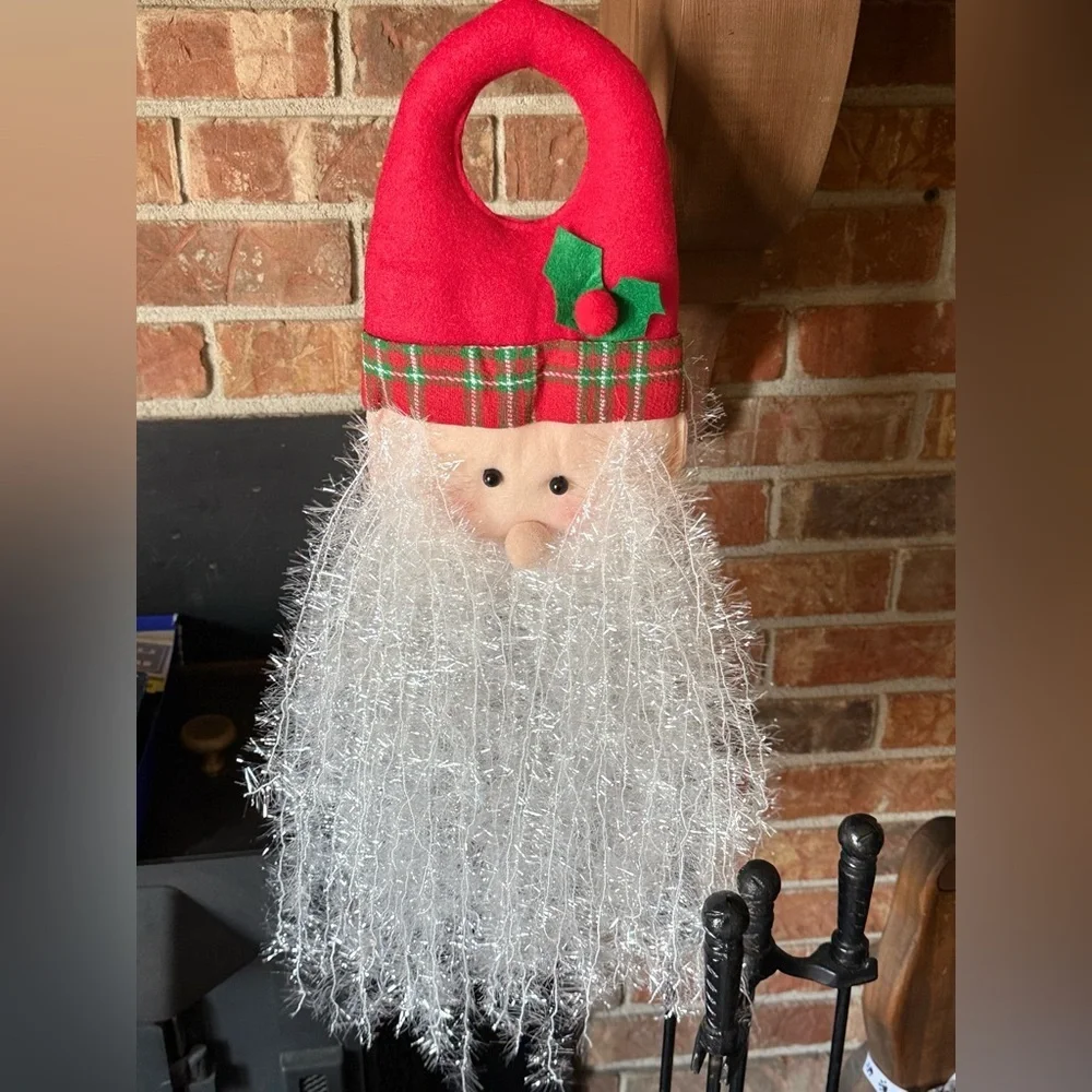 26” Festive Santa Hanging Decoration with Sparkling White Beard - Home Holiday